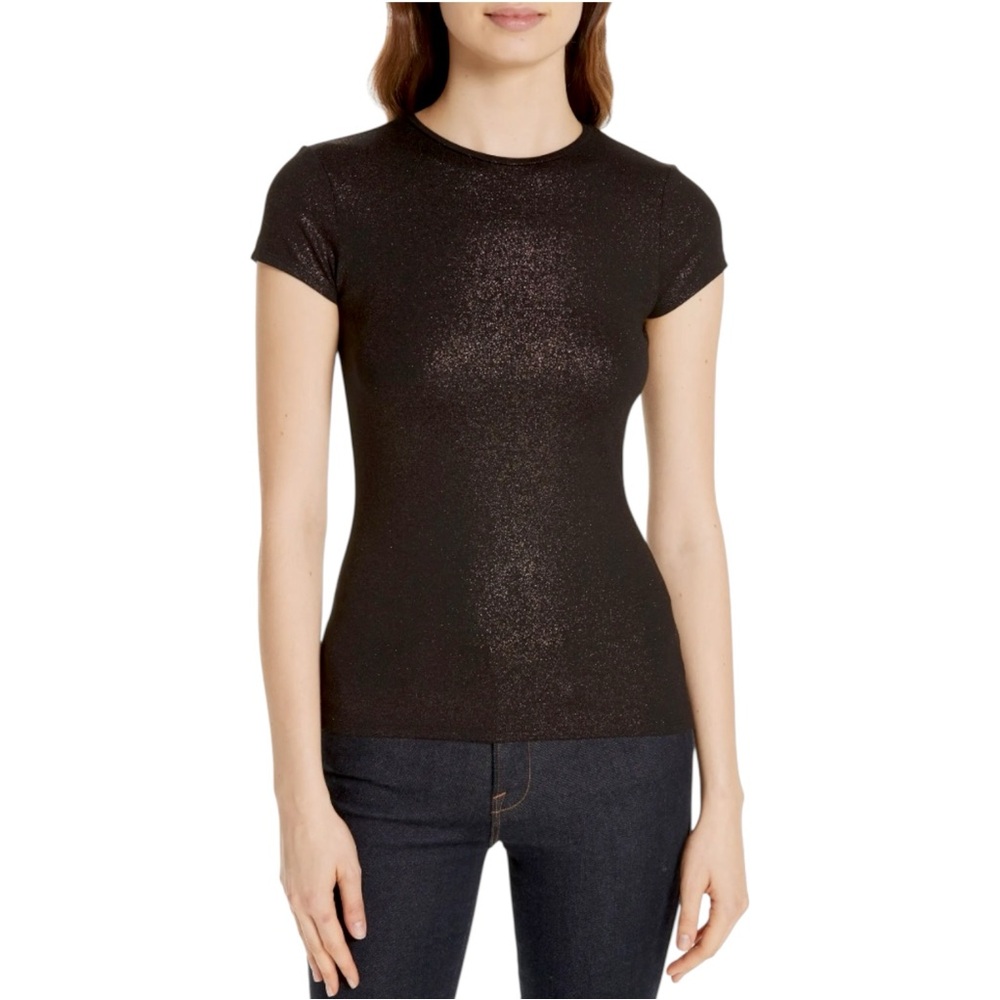 Ted Baker London Amander Shimmer Fitted Tee Women’s 8-10 US Black Glitter